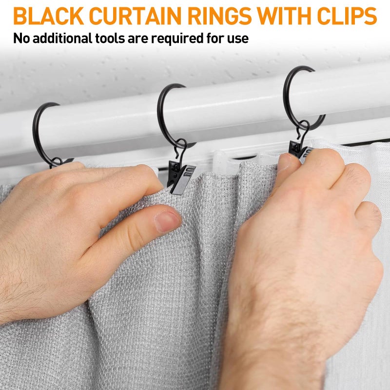 Ninsula 26 PCS Curtain Rings with Clips  Curtain Hooks for Drapes  Curtain Clips with Rings 1.26  Interior Diameter  Black Curtain Rings Fit up to 1 inch Curtain Rod - Image 5